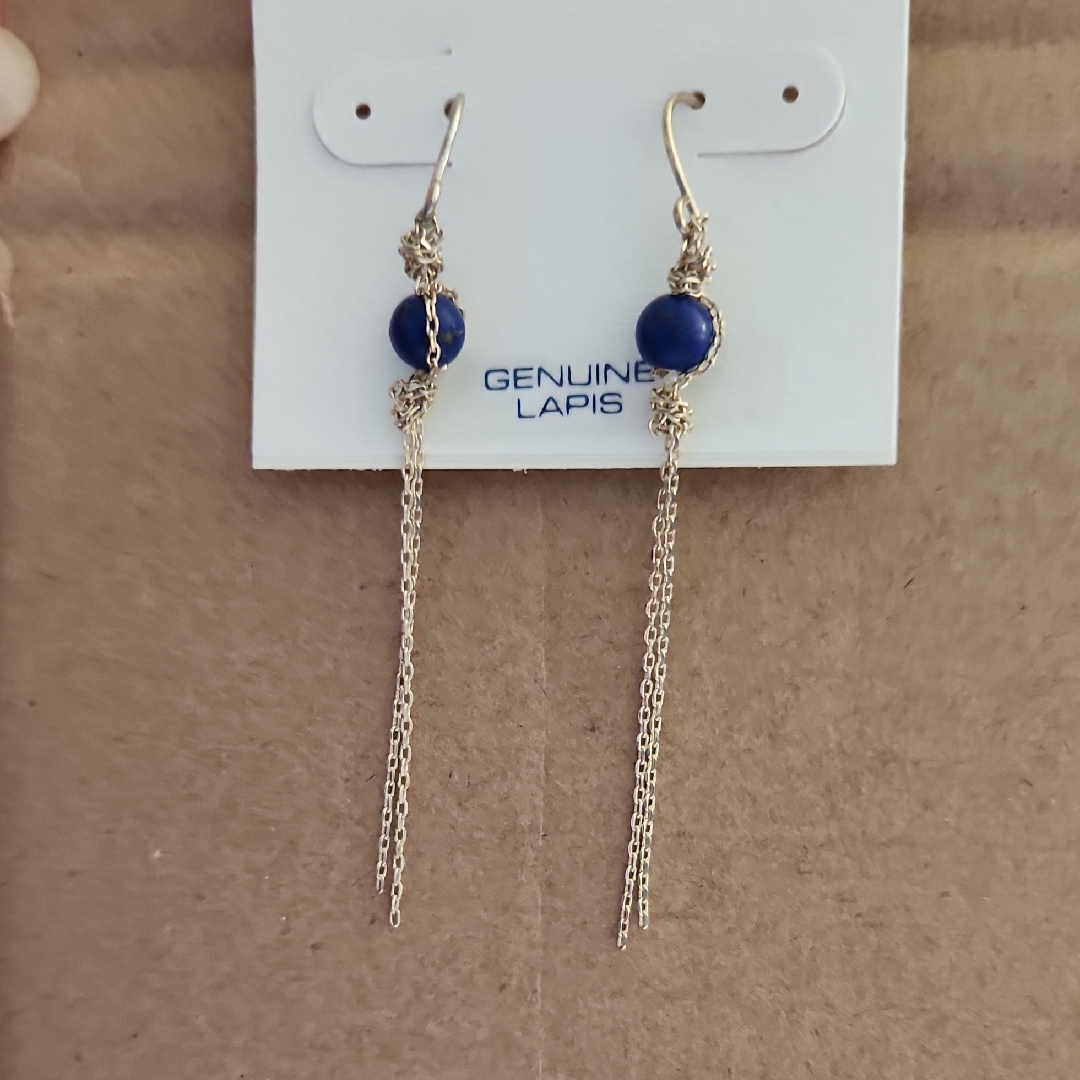 French Connection Lapis Blue And Fine Gold Chain Dangle Earrings